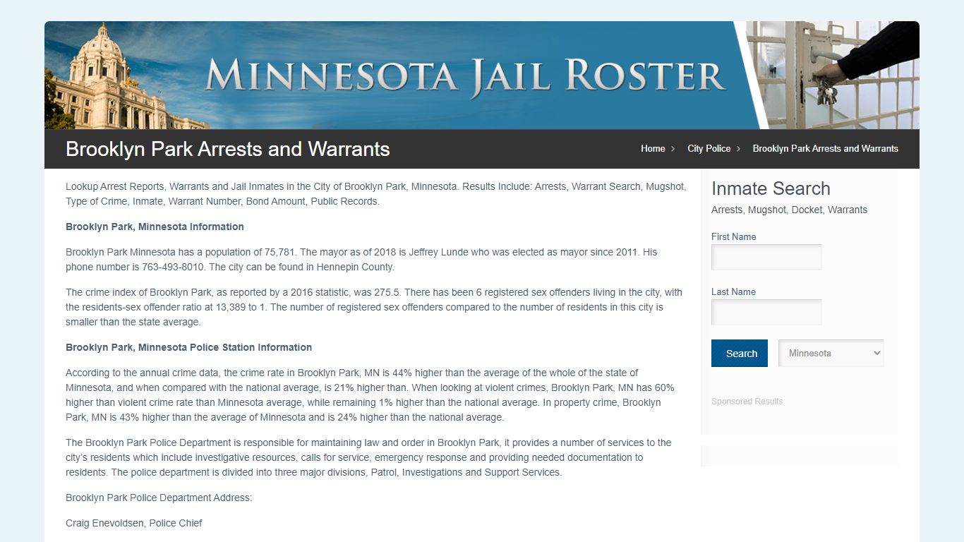 Brooklyn Park Arrests and Warrants | Jail Roster Search